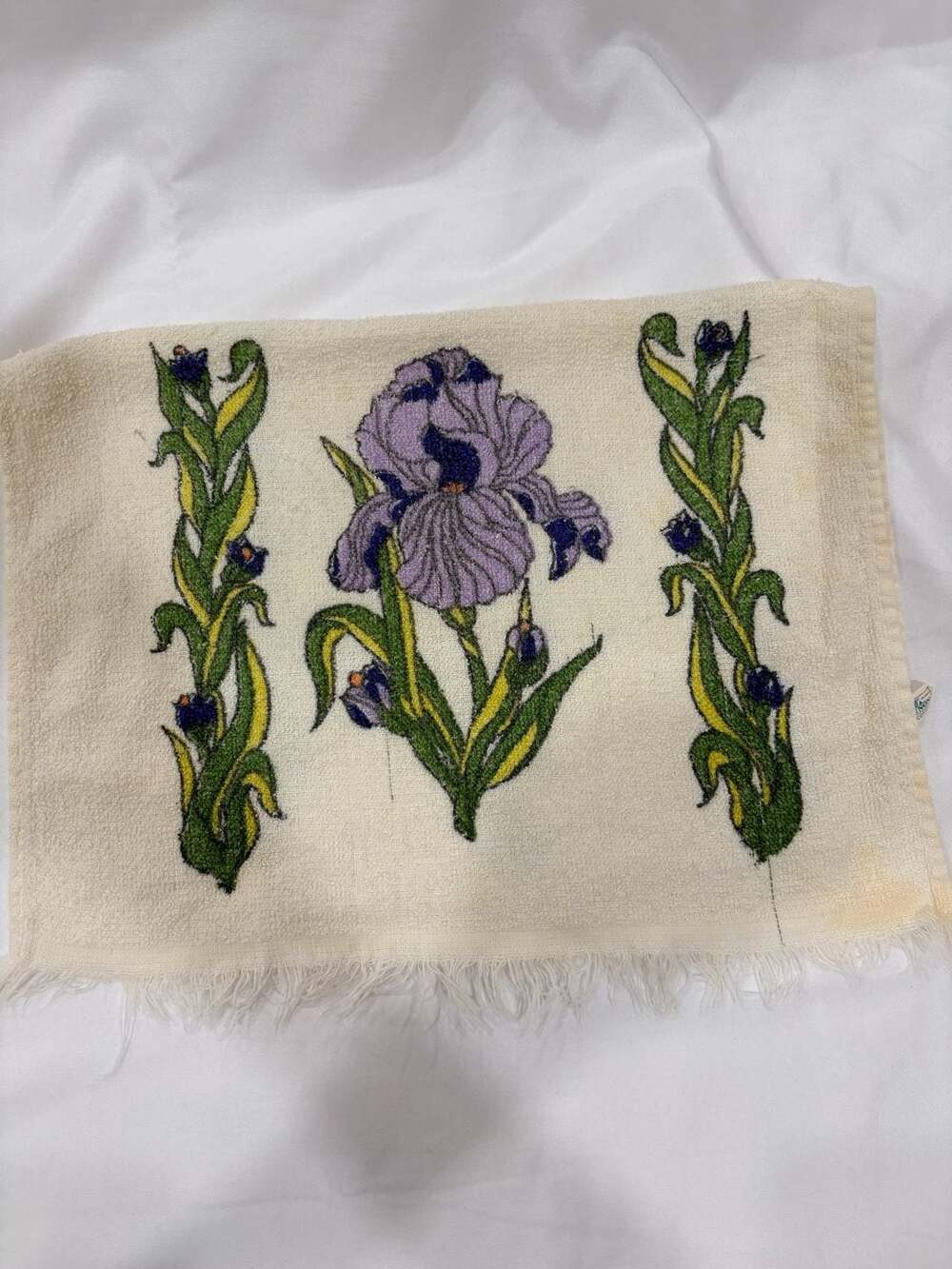 Vintage 1970s Cannon Floral Iris and Grape Themed Cotton Hand Towels Set of 3